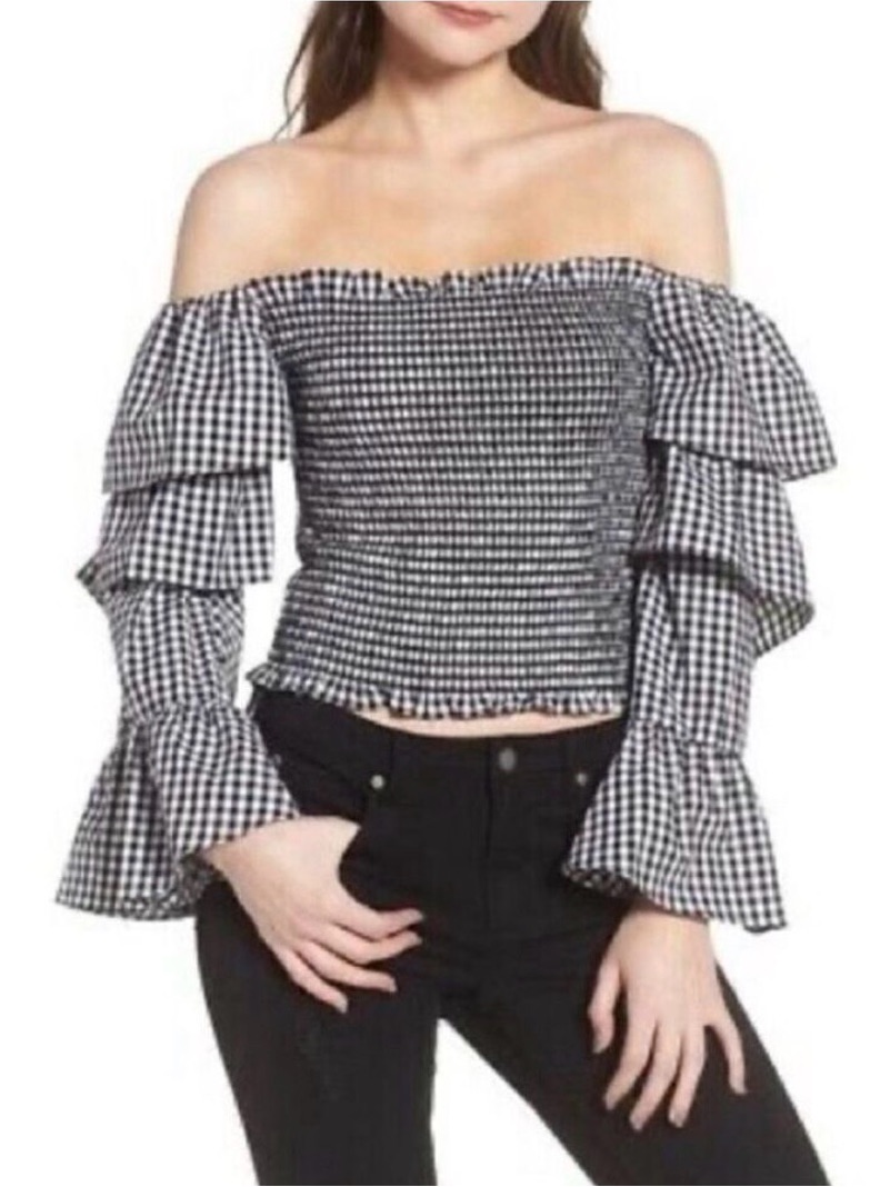 Wayf Denis Off The Shoulder Ruffle Top Medium